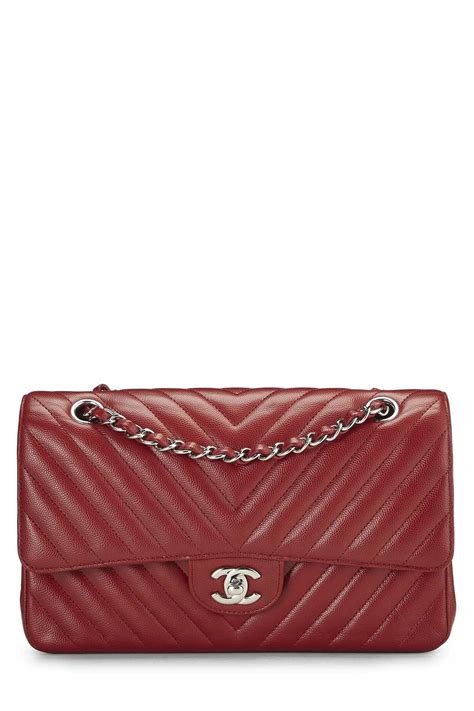 chanel caviar bag red|2018 Medium Classic Chevron Caviar Double Flap shoulder bag.